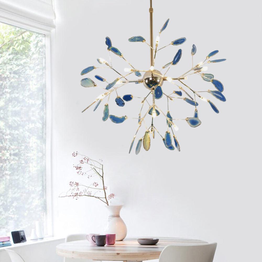 Modern Agate Flake Crown Chandelier Natural Onyx Stone Pendant Light in Gold