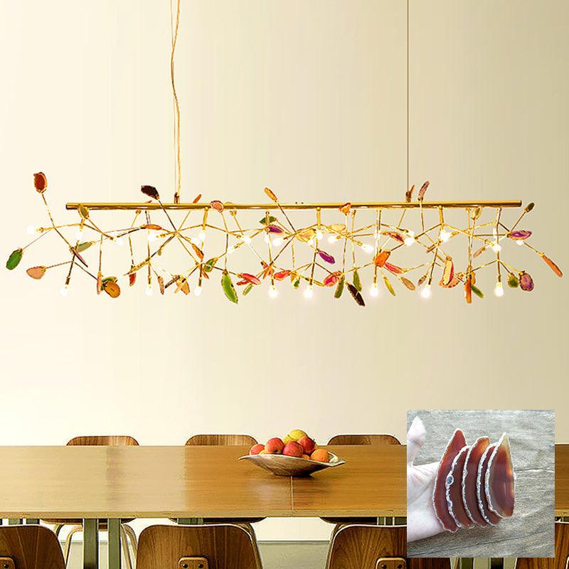 Modern Agate Flake Crown Chandelier Natural Onyx Stone Pendant Light in Gold
