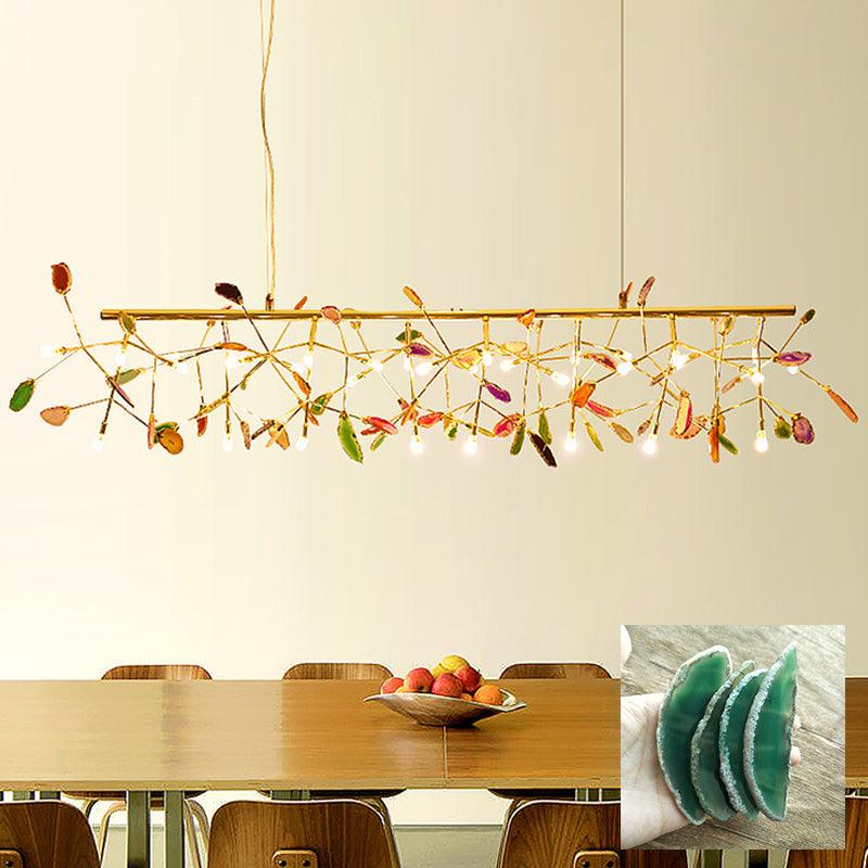 Modern Agate Flake Crown Chandelier Natural Onyx Stone Pendant Light in Gold