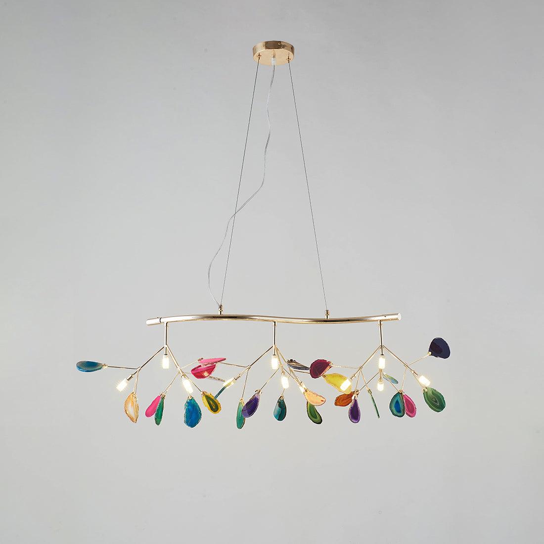 Modern Agate Flake Crown Chandelier Natural Onyx Stone Pendant Light in Gold