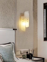 Modern Alabaster and Brass Vertical Wall Sconce Luxury Stone Bracket Lamp