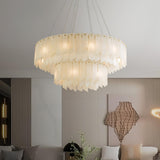 Modern Alabaster Cascade Tiered Chandelier with Brass Finish Luxury Ceiling Pendant Light