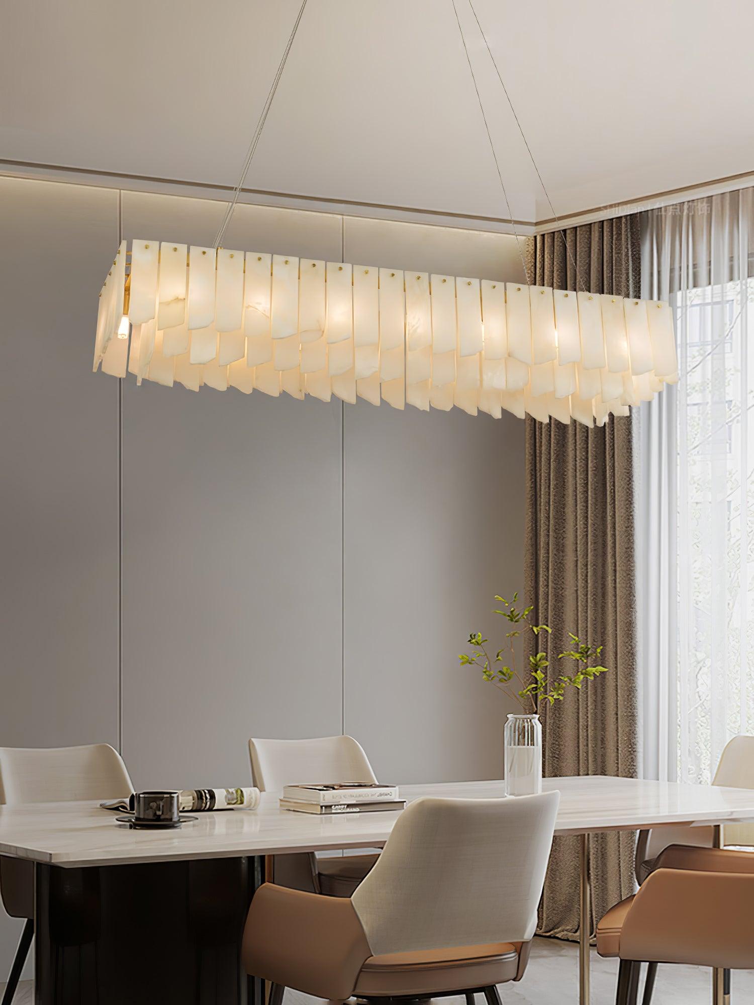 Modern Alabaster Cascade Tiered Chandelier with Brass Finish Luxury Ceiling Pendant Light
