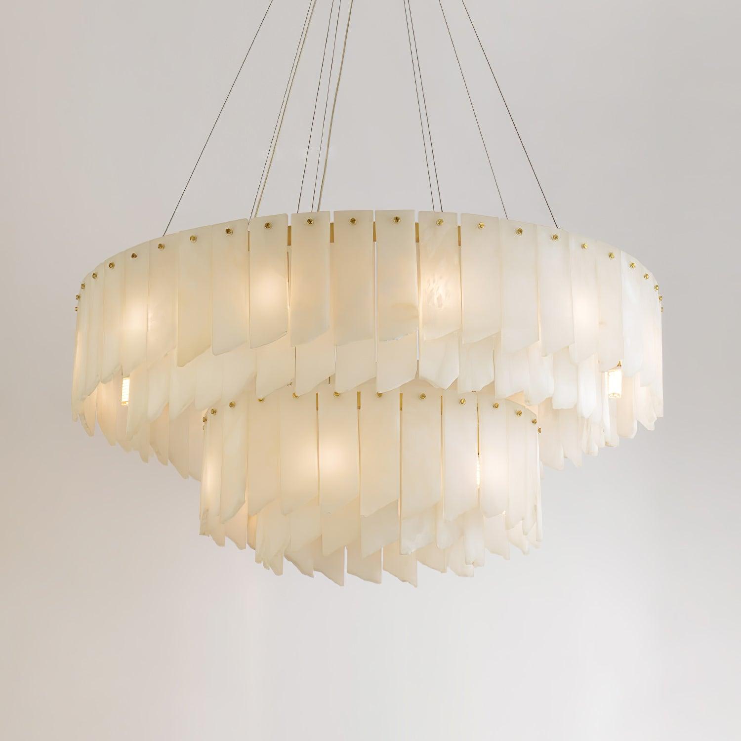 Modern Alabaster Cascade Tiered Chandelier with Brass Finish Luxury Ceiling Pendant Light