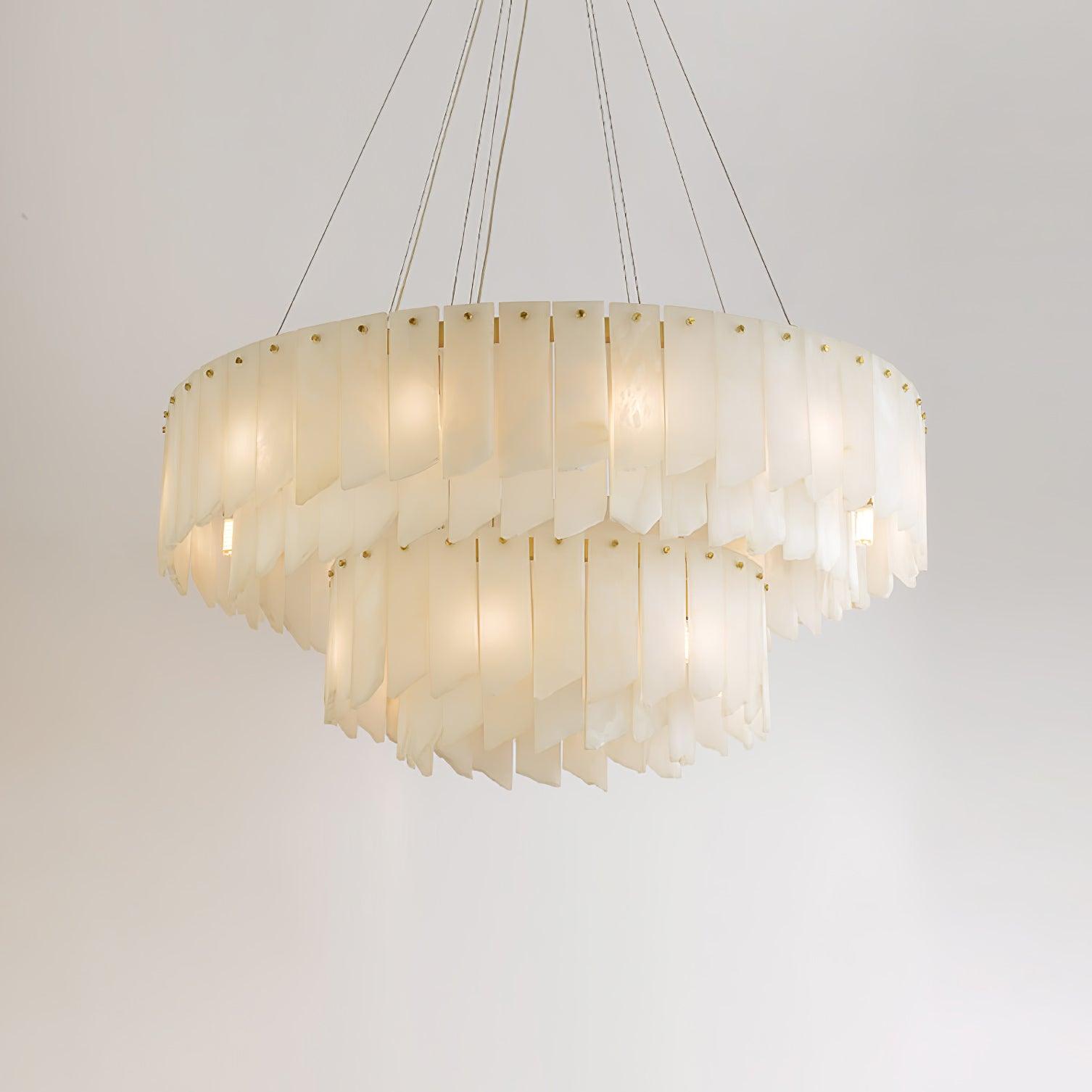 Modern Alabaster Cascade Tiered Chandelier with Brass Finish Luxury Ceiling Pendant Light