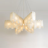 Modern Alabaster Cascade Tiered Chandelier with Brass Finish Luxury Ceiling Pendant Light