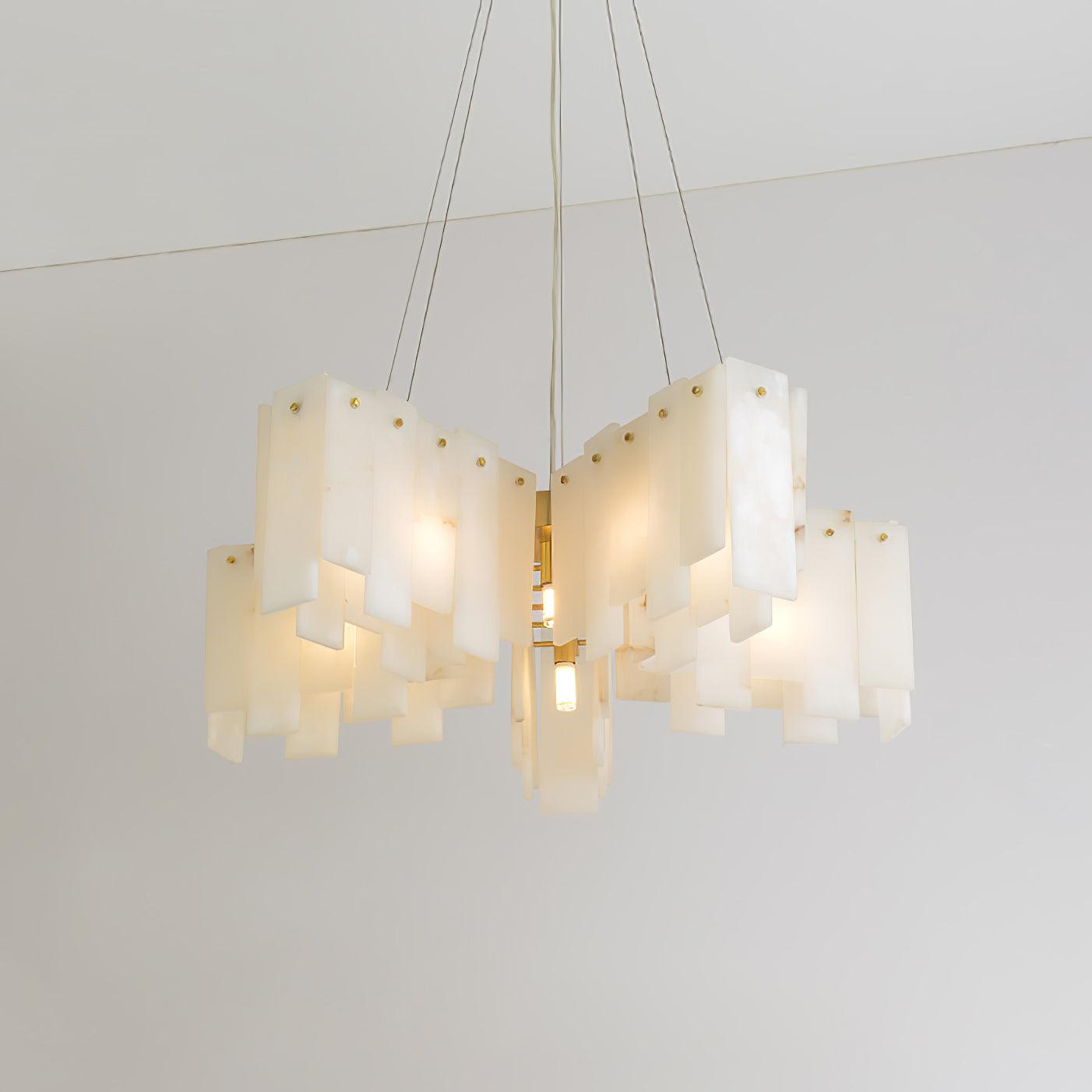 Modern Alabaster Cascade Tiered Chandelier with Brass Finish Luxury Ceiling Pendant Light