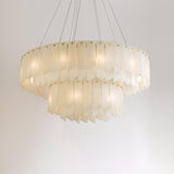 Modern Alabaster Cascade Tiered Chandelier with Brass Finish Luxury Ceiling Pendant Light
