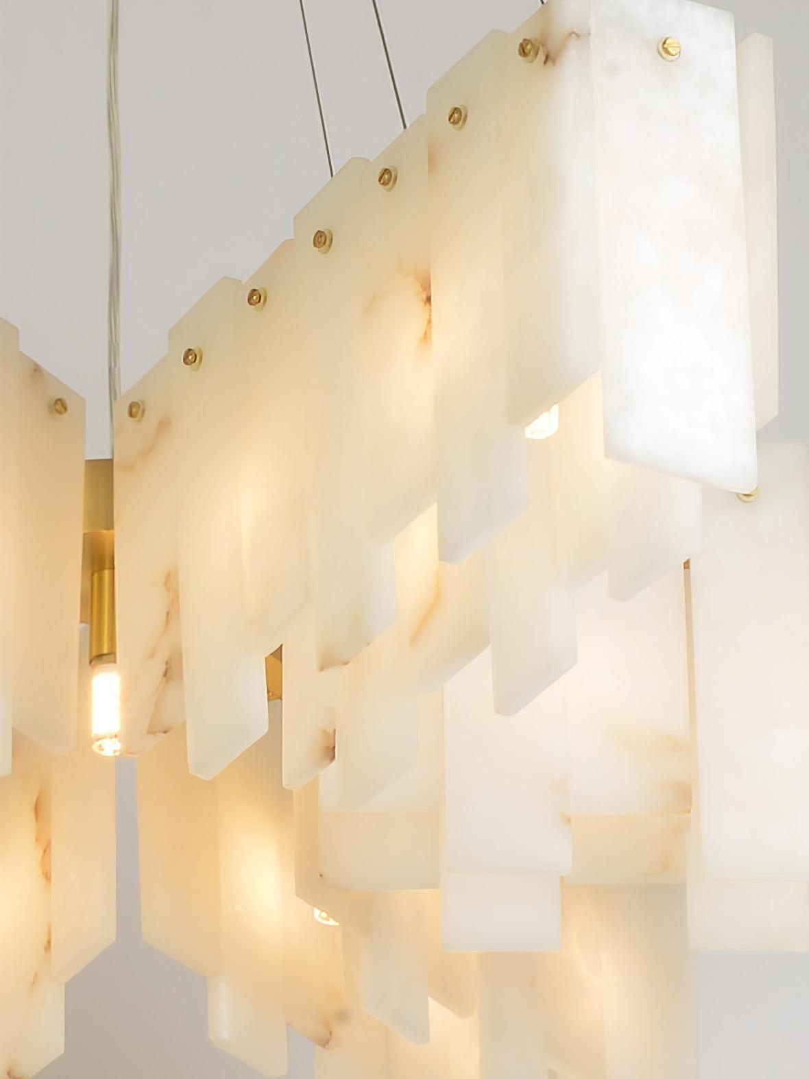 Modern Alabaster Cascade Tiered Chandelier with Brass Finish Luxury Ceiling Pendant Light