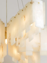 Modern Alabaster Cascade Tiered Chandelier with Brass Finish Luxury Ceiling Pendant Light