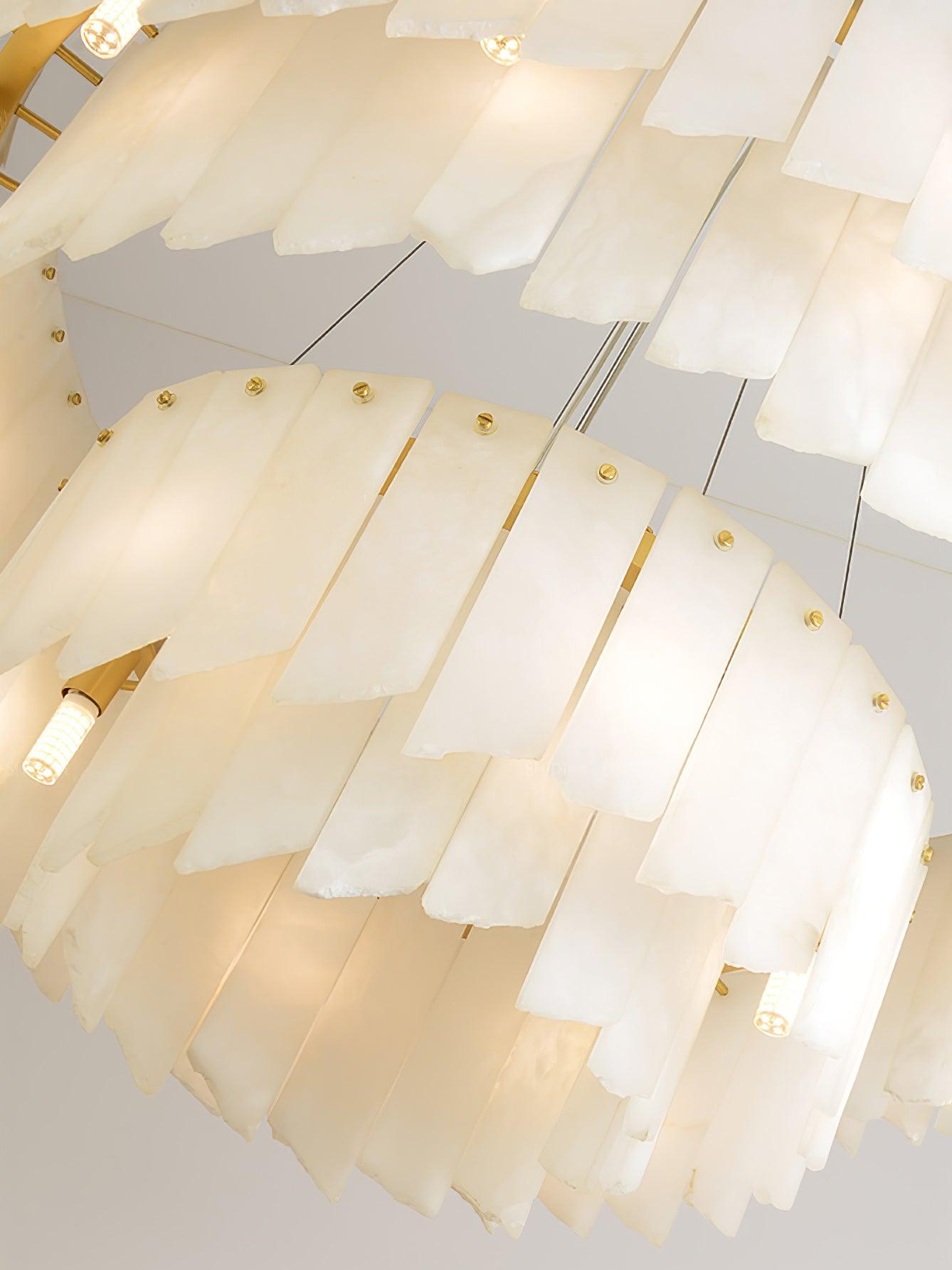 Modern Alabaster Cascade Tiered Chandelier with Brass Finish Luxury Ceiling Pendant Light