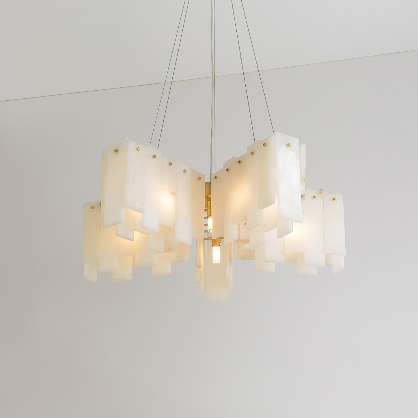 Modern Alabaster Cascade Tiered Chandelier with Brass Finish Luxury Ceiling Pendant Light