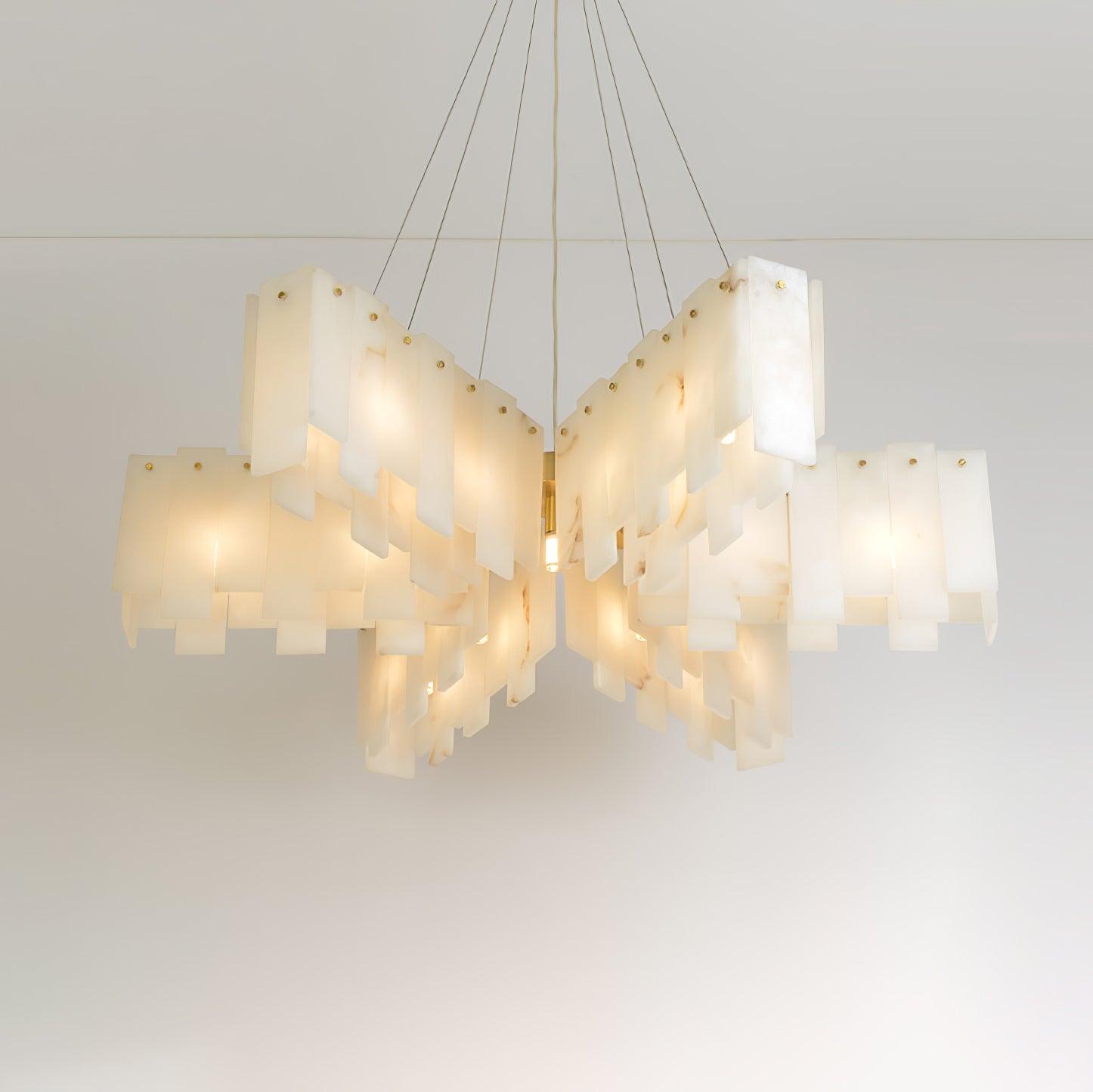 Modern Alabaster Cascade Tiered Chandelier with Brass Finish Luxury Ceiling Pendant Light