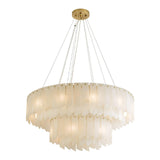 Modern Alabaster Cascade Tiered Chandelier with Brass Finish Luxury Ceiling Pendant Light