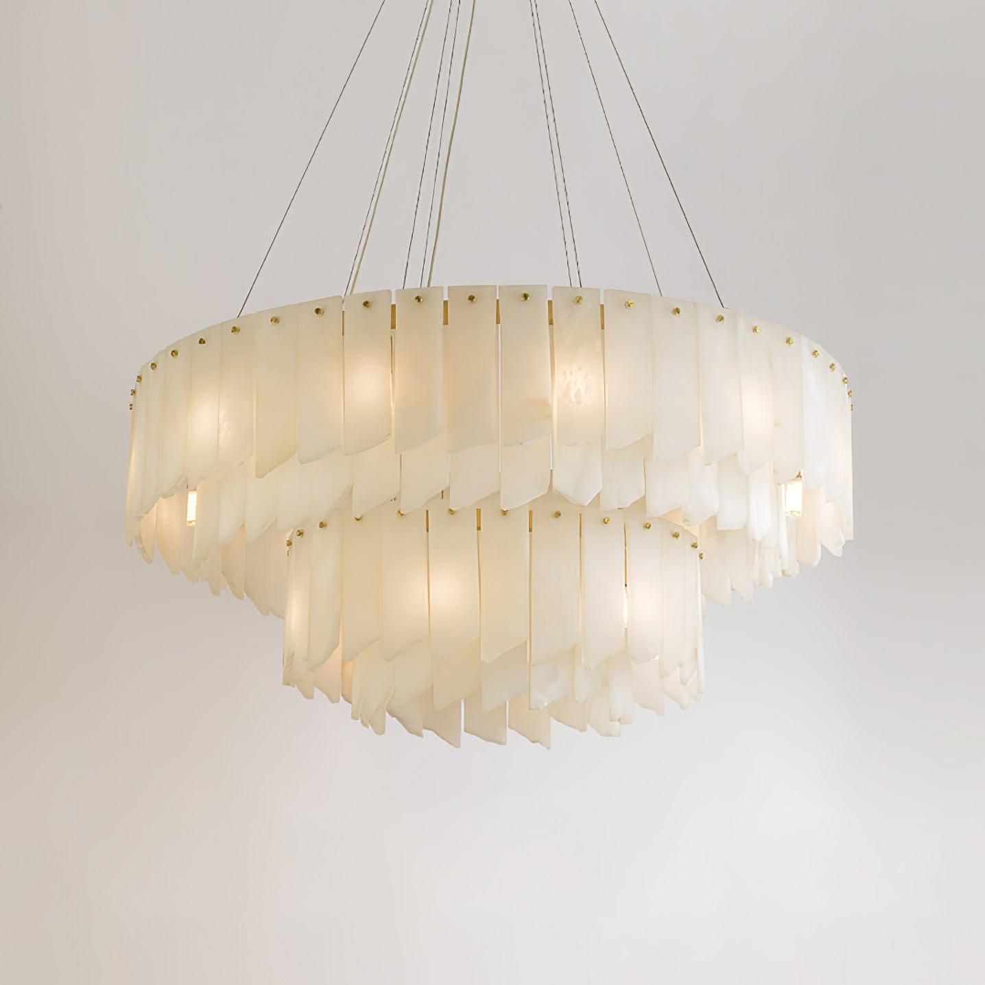 Modern Alabaster Cascade Tiered Chandelier with Brass Finish Luxury Ceiling Pendant Light