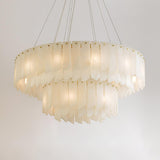 Modern Alabaster Cascade Tiered Chandelier with Brass Finish Luxury Ceiling Pendant Light