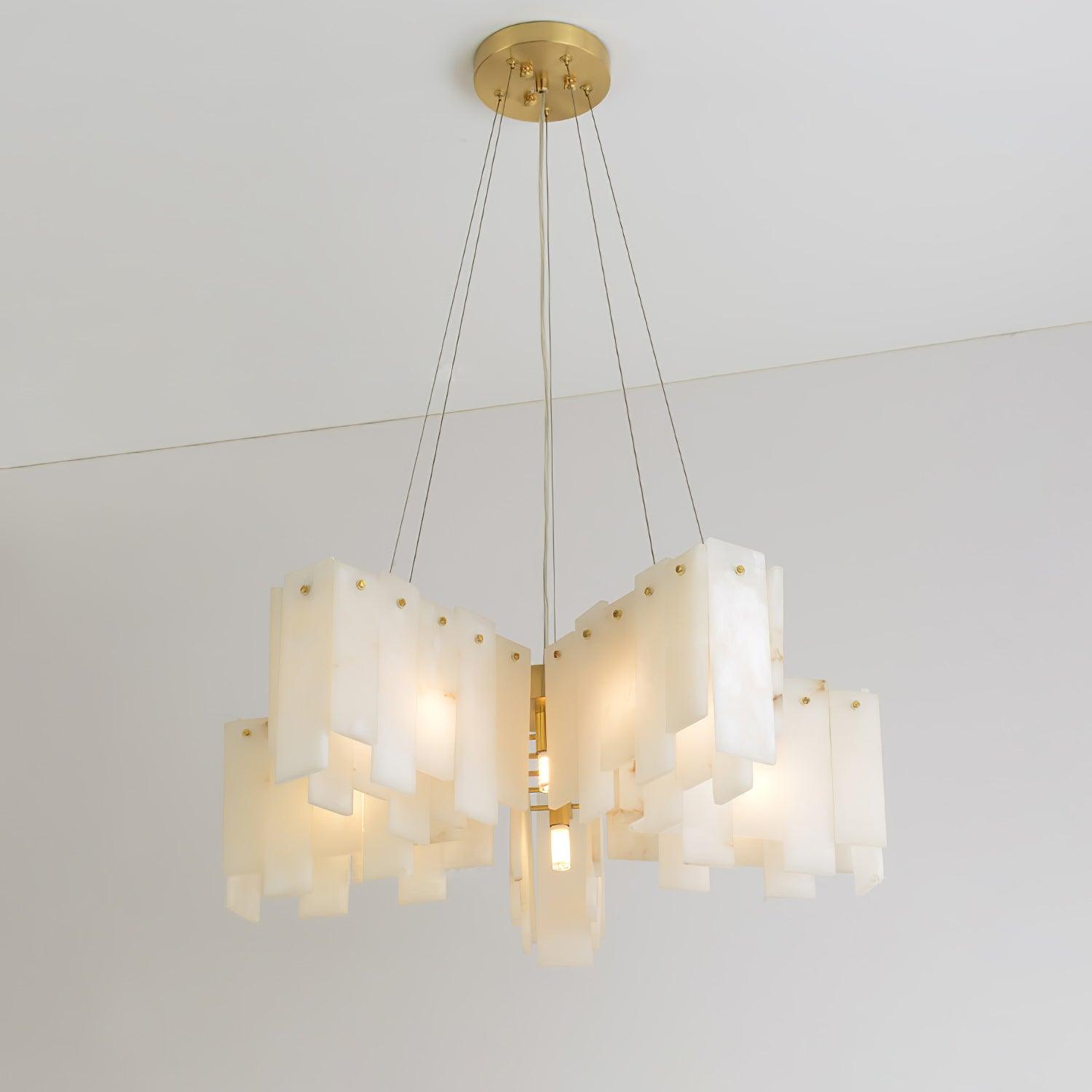 Modern Alabaster Cascade Tiered Chandelier with Brass Finish Luxury Ceiling Pendant Light
