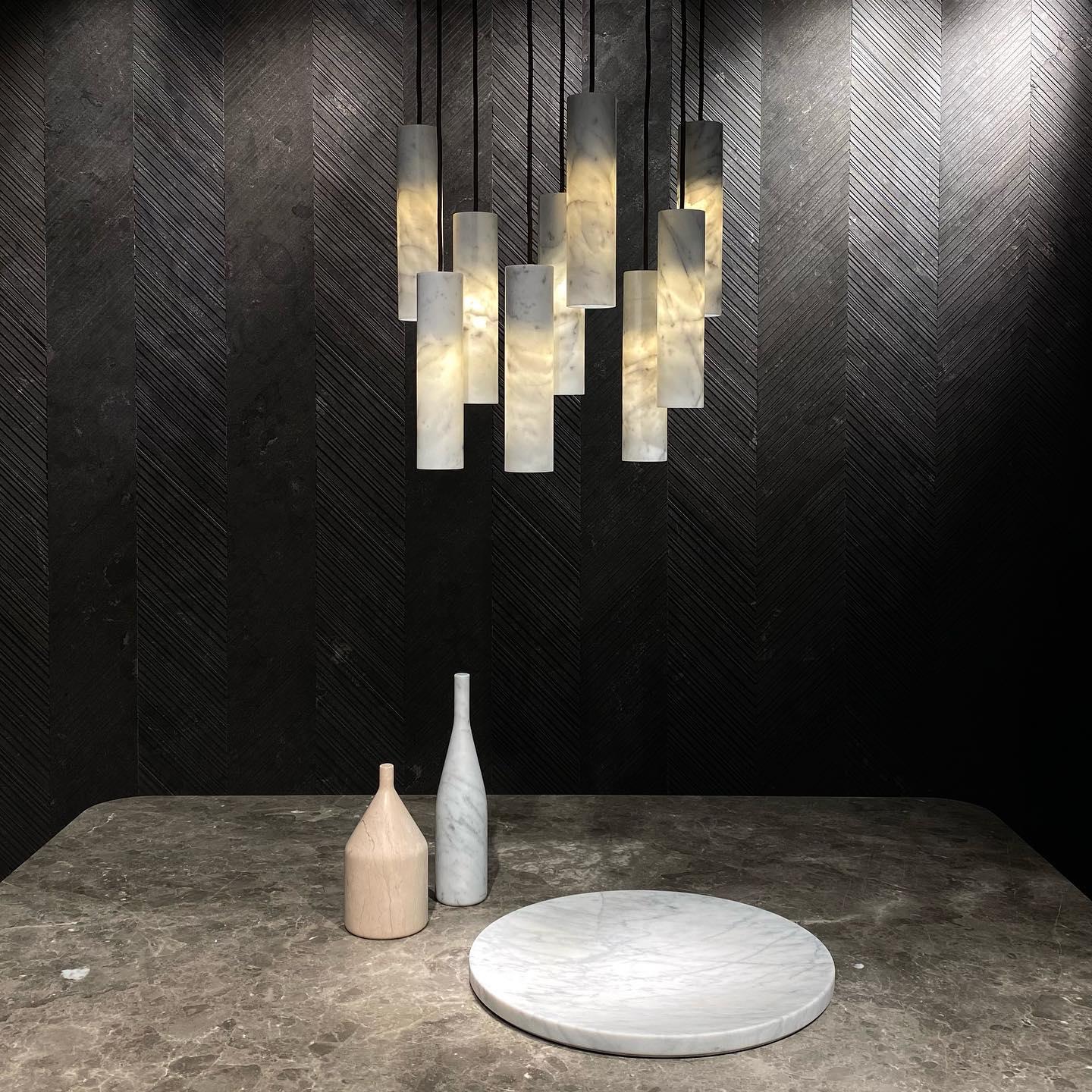 Modern Alabaster Cylinder Pendant Light Minimalist Natural Stone Droplet Hanging Lamp