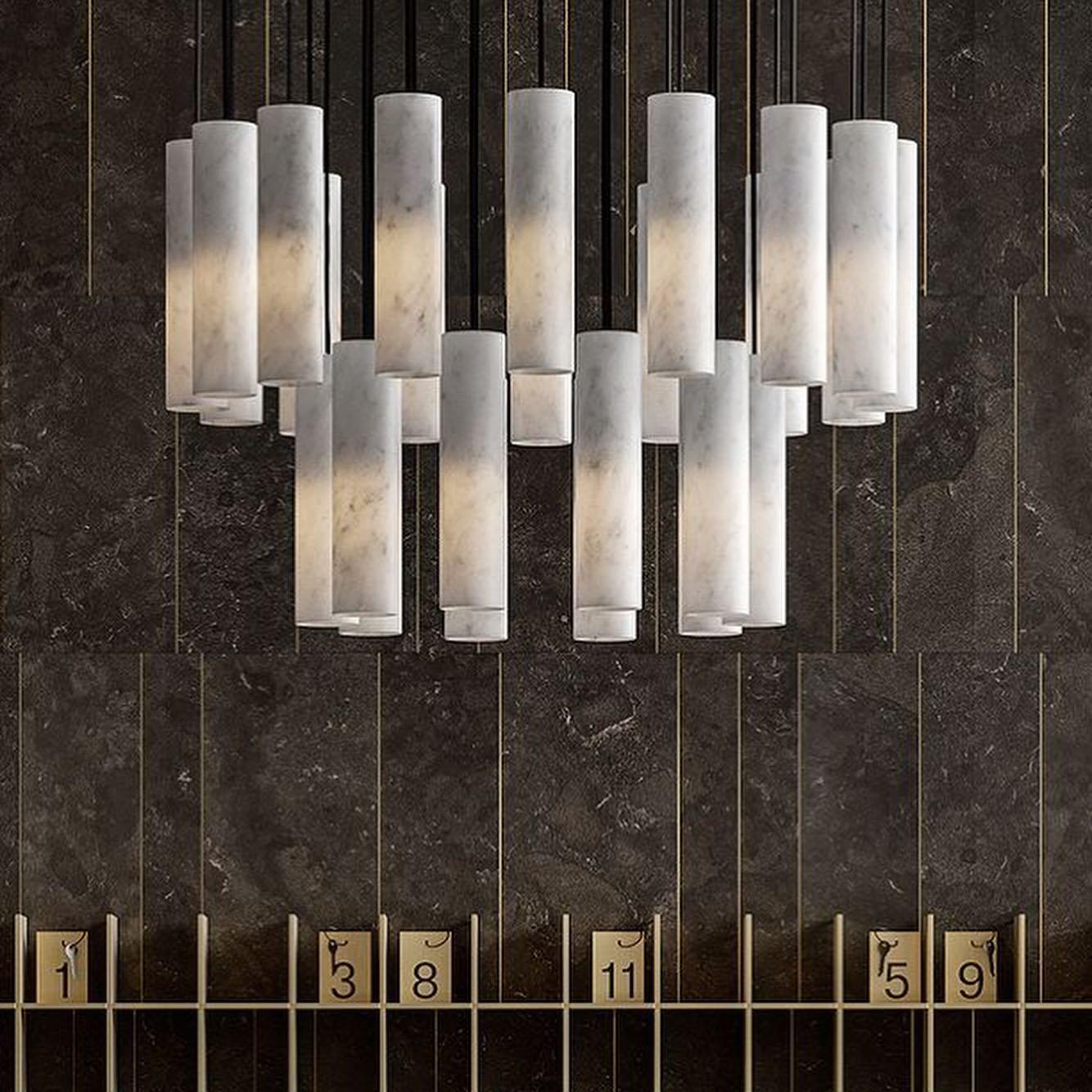 Modern Alabaster Cylinder Pendant Light Minimalist Natural Stone Droplet Hanging Lamp