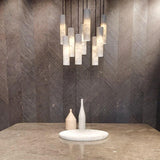 Modern Alabaster Cylinder Pendant Light Minimalist Natural Stone Droplet Hanging Lamp