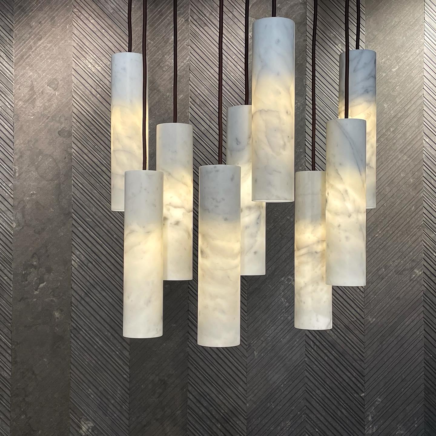Modern Alabaster Cylinder Pendant Light Minimalist Natural Stone Droplet Hanging Lamp