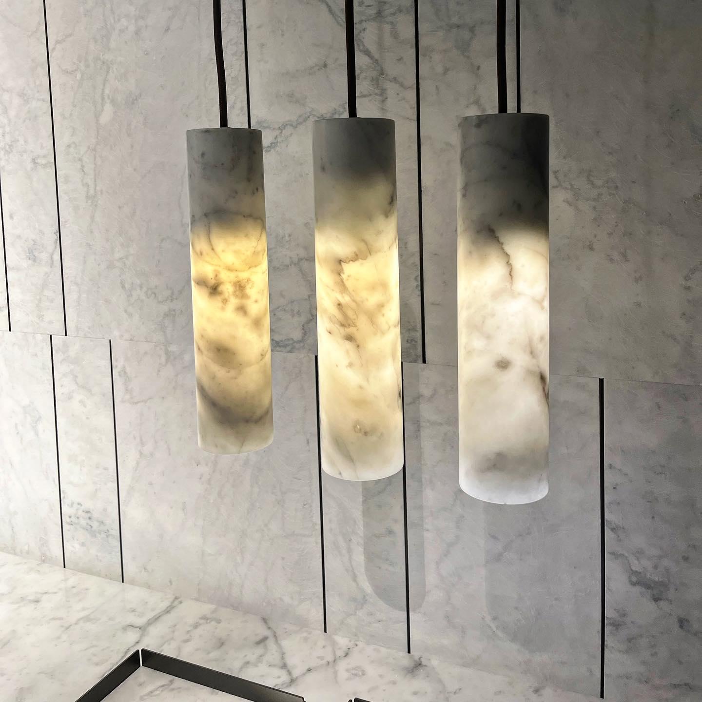 Modern Alabaster Cylinder Pendant Light Minimalist Natural Stone Droplet Hanging Lamp