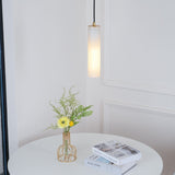 Modern Alabaster Cylinder Pendant Light Minimalist Natural Stone Droplet Hanging Lamp