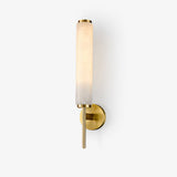 Modern Alabaster Cylinder Wall Sconce with Antique Brass Finish for Luxury Hallway and Bedroom Lighting