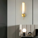 Modern Alabaster Cylinder Wall Sconce with Antique Brass Finish for Luxury Hallway and Bedroom Lighting