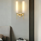 Modern Alabaster Cylinder Wall Sconce with Antique Brass Finish for Luxury Hallway and Bedroom Lighting