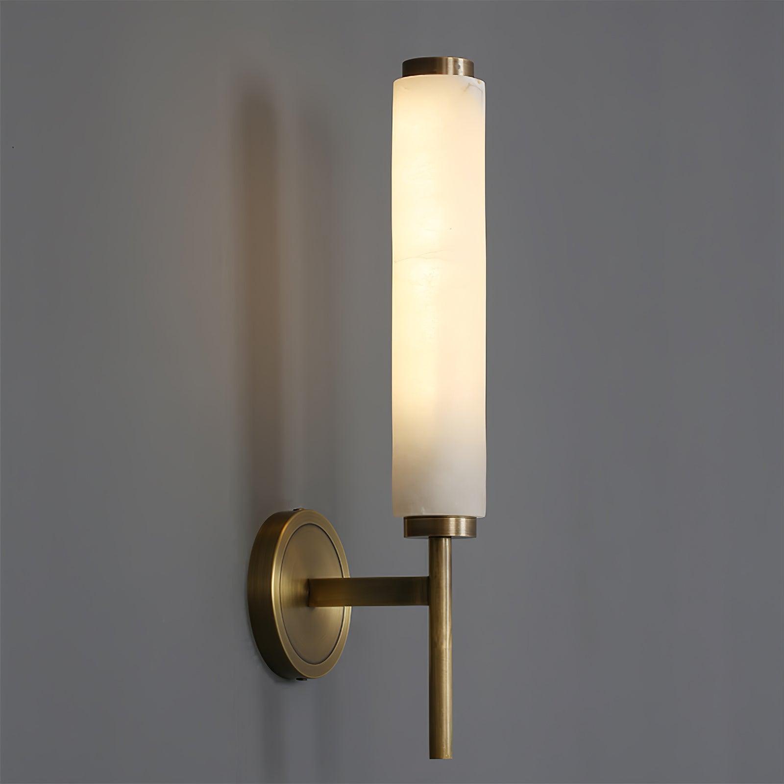 Modern Alabaster Cylinder Wall Sconce with Antique Brass Finish for Luxury Hallway and Bedroom Lighting