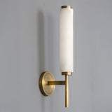 Modern Alabaster Cylinder Wall Sconce with Antique Brass Finish for Luxury Hallway and Bedroom Lighting