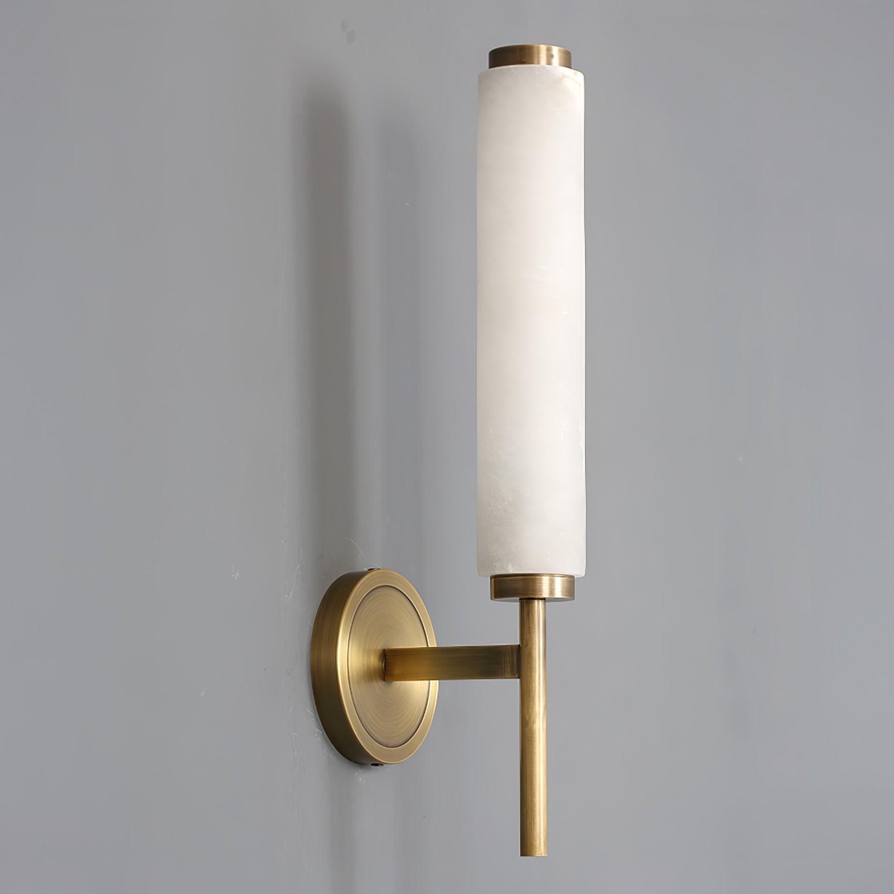 Modern Alabaster Cylinder Wall Sconce with Antique Brass Finish for Luxury Hallway and Bedroom Lighting