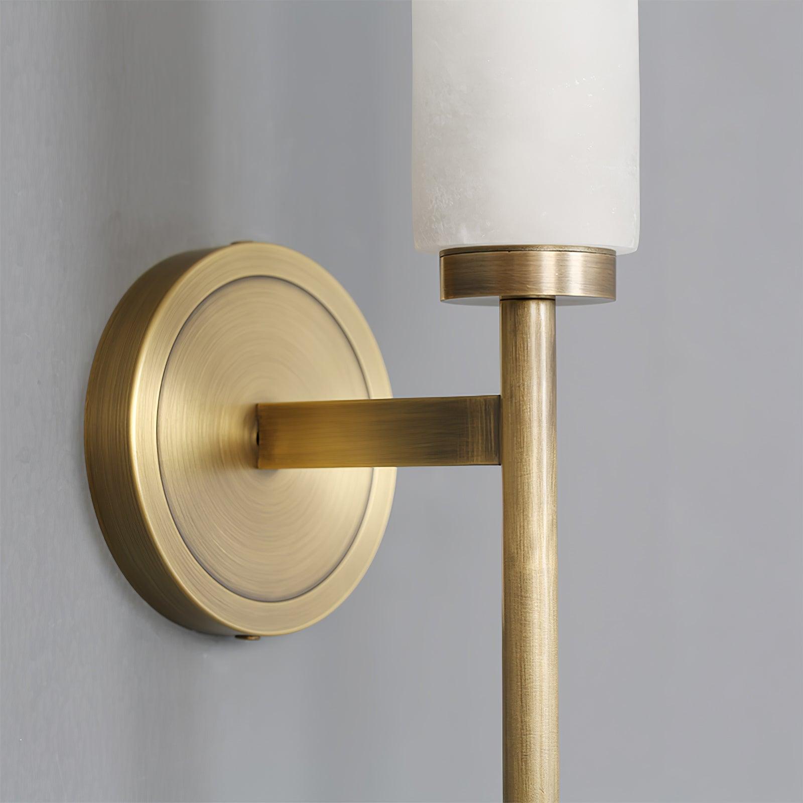 Modern Alabaster Cylinder Wall Sconce with Antique Brass Finish for Luxury Hallway and Bedroom Lighting