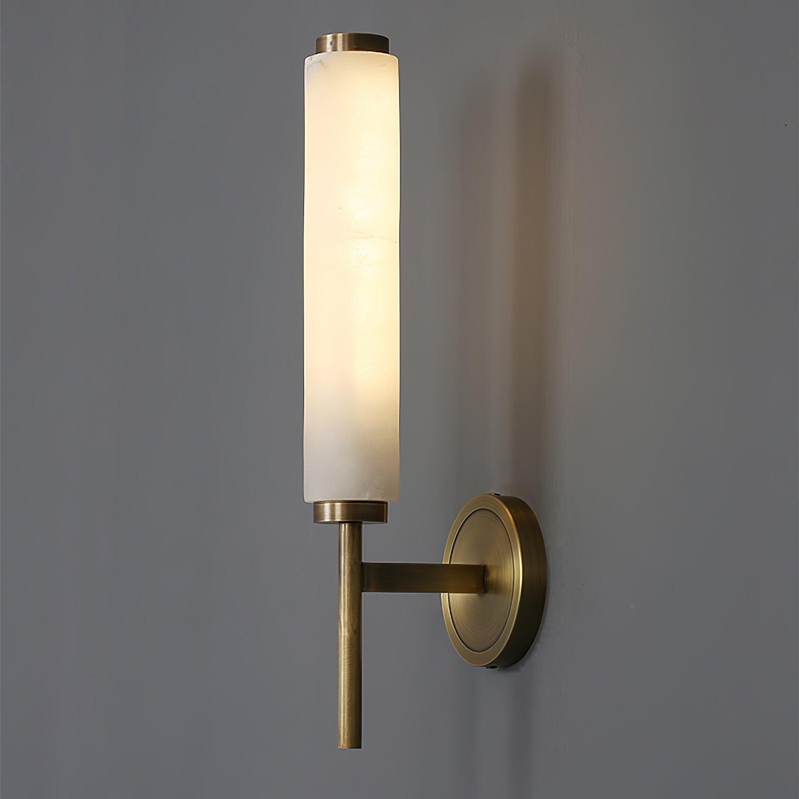 Modern Alabaster Cylinder Wall Sconce with Antique Brass Finish for Luxury Hallway and Bedroom Lighting