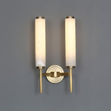 Modern Alabaster Cylinder Wall Sconce with Antique Brass Finish for Luxury Hallway and Bedroom Lighting