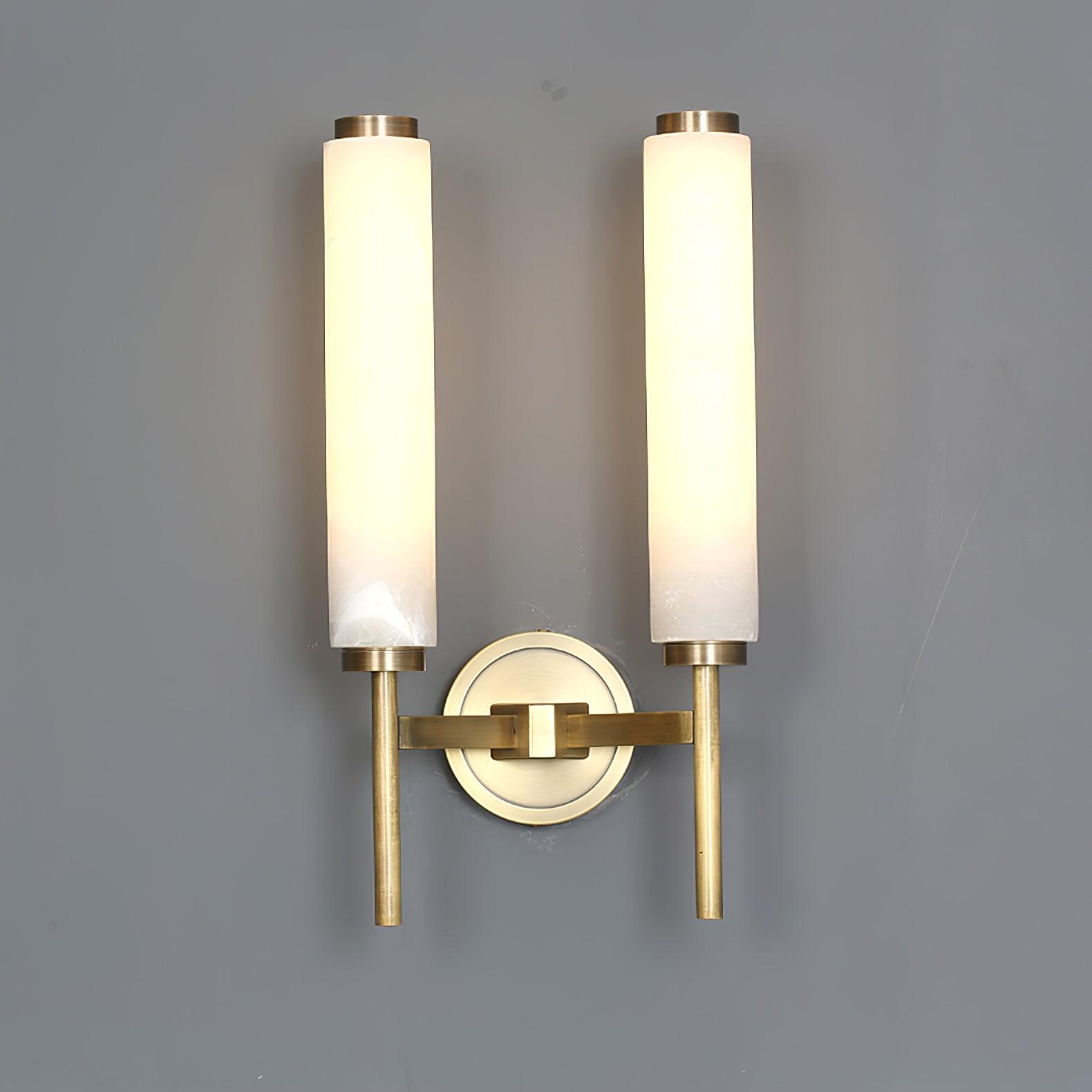 Modern Alabaster Cylinder Wall Sconce with Antique Brass Finish for Luxury Hallway and Bedroom Lighting