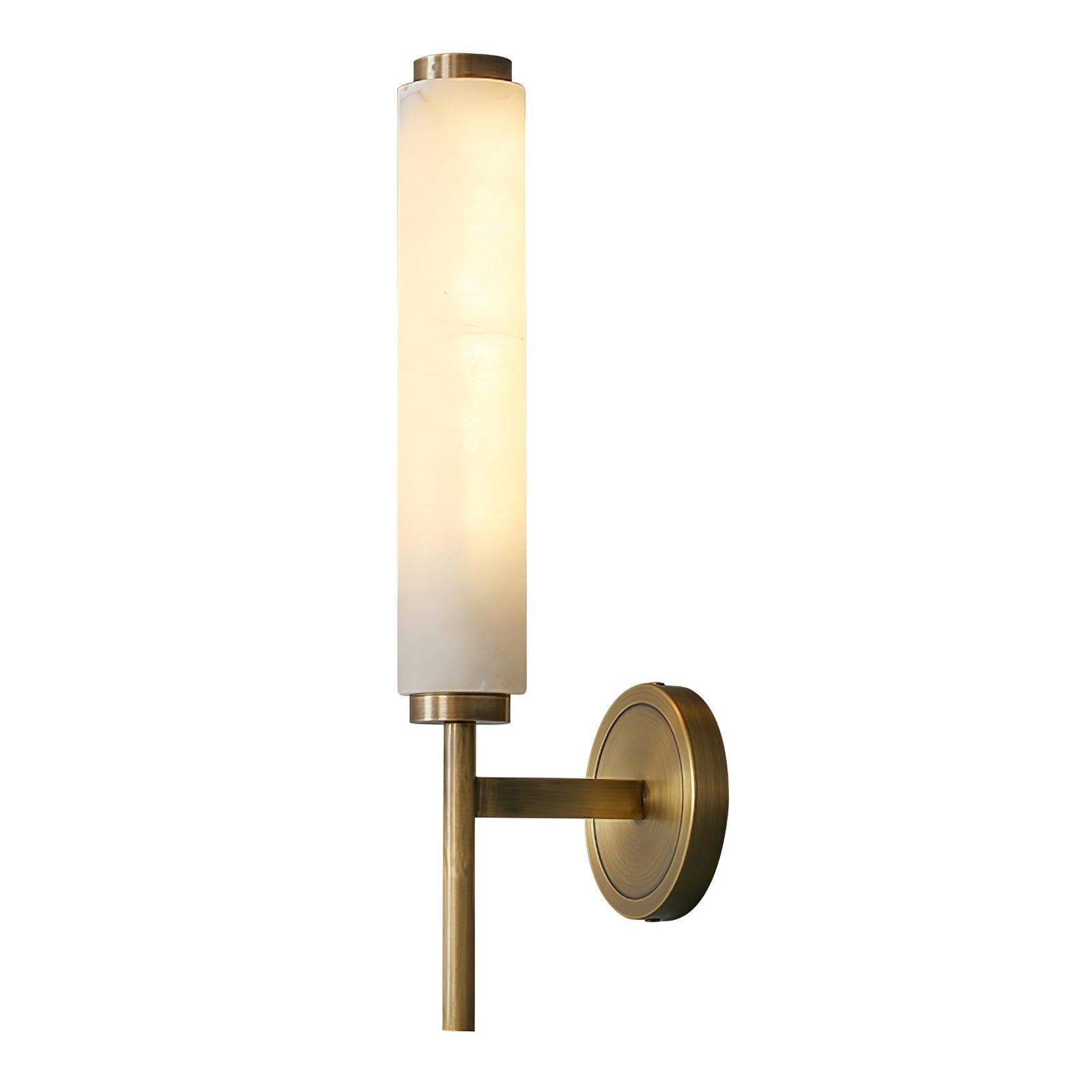Modern Alabaster Cylinder Wall Sconce with Antique Brass Finish for Luxury Hallway and Bedroom Lighting