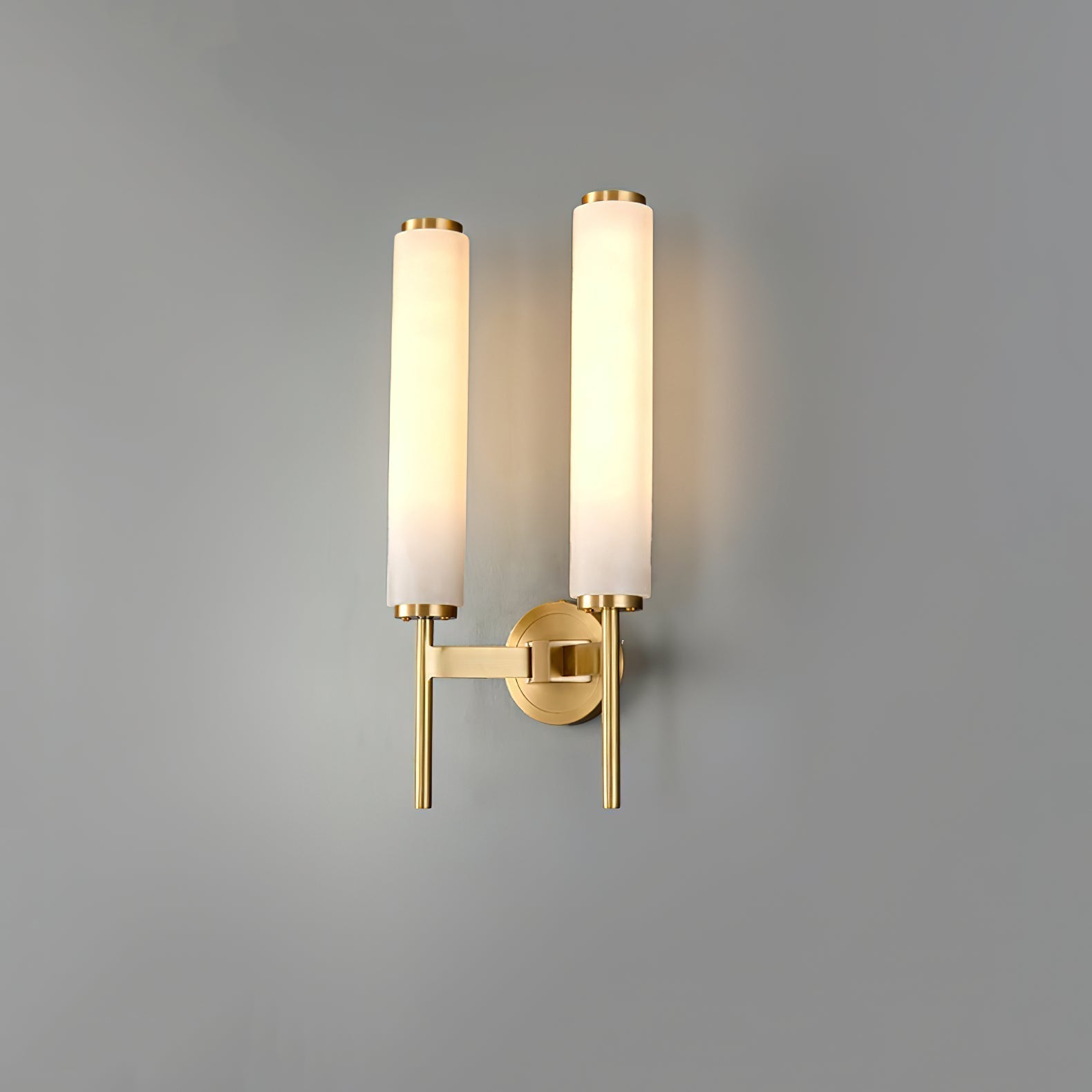 Modern Alabaster Cylinder Wall Sconce with Antique Brass Finish for Luxury Hallway and Bedroom Lighting