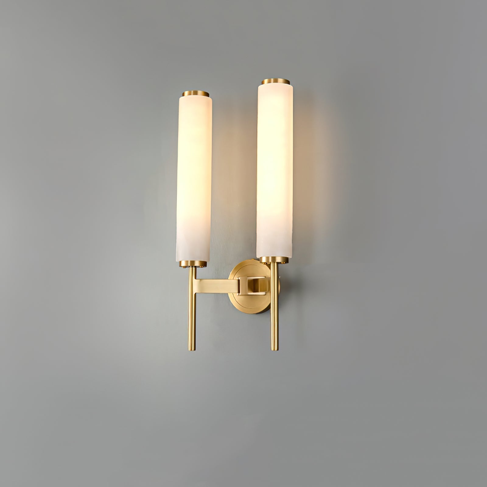 Modern Alabaster Cylinder Wall Sconce with Antique Brass Finish for Luxury Hallway and Bedroom Lighting