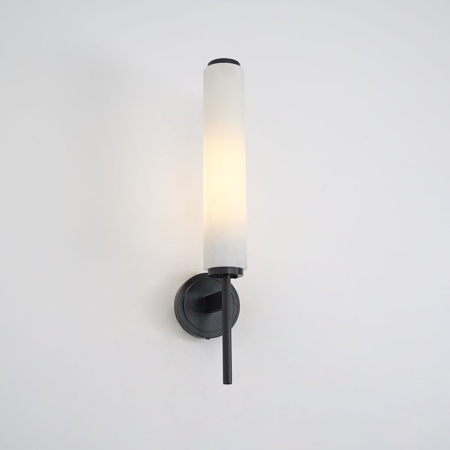 Modern Alabaster Cylinder Wall Sconce with Antique Brass Finish for Luxury Hallway and Bedroom Lighting