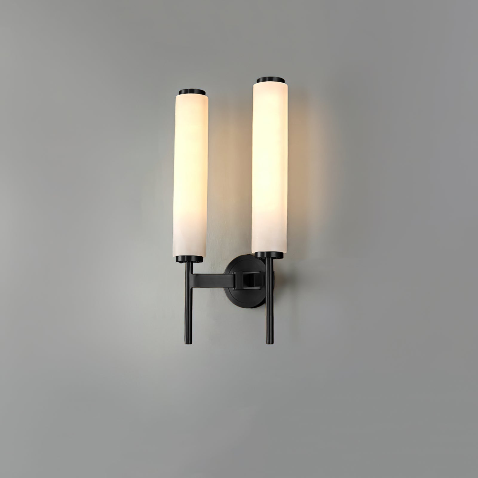 Modern Alabaster Cylinder Wall Sconce with Antique Brass Finish for Luxury Hallway and Bedroom Lighting