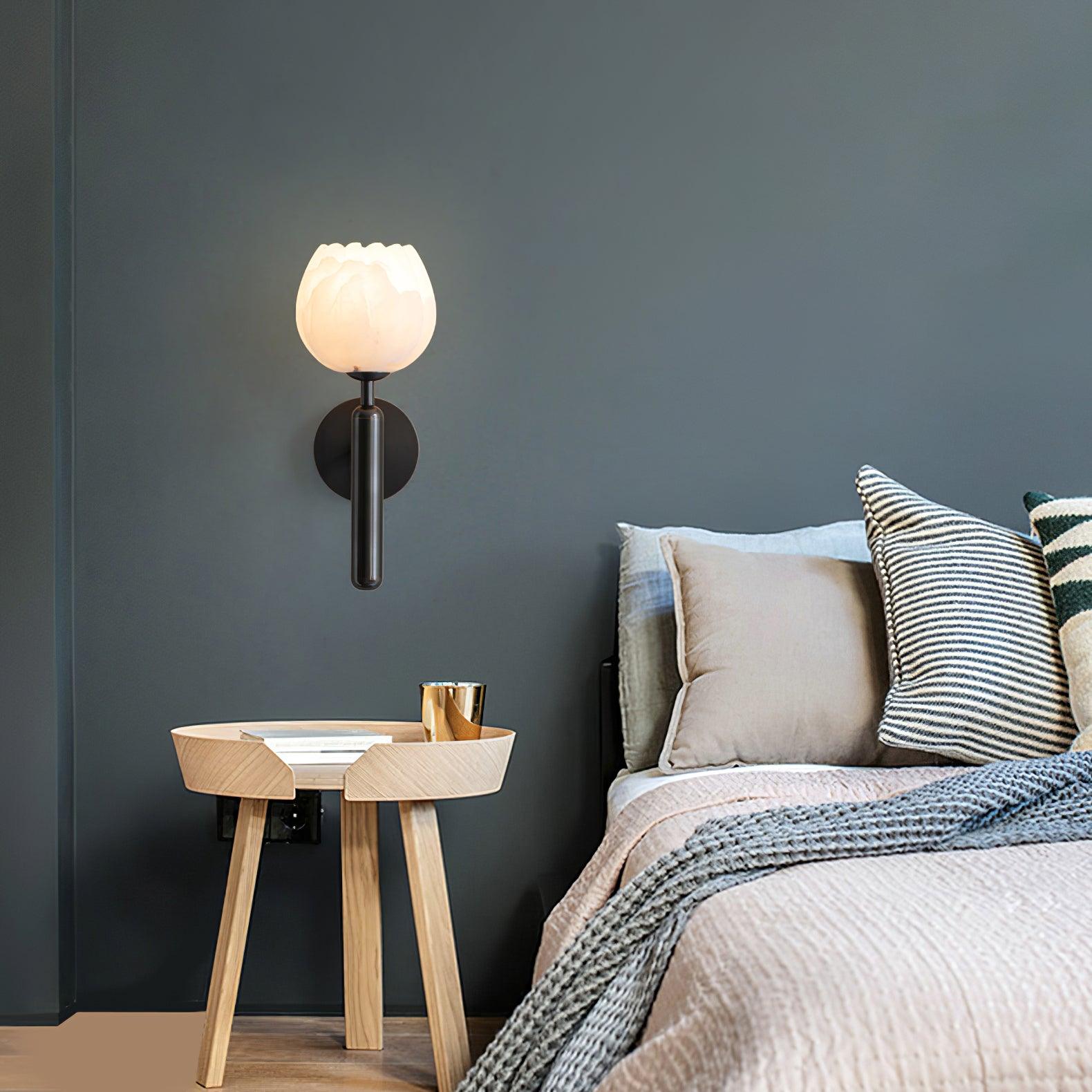 Modern Alabaster Floral Wall Lamp with Brass Finish for Luxury Indoor Decor