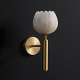 Modern Alabaster Floral Wall Lamp with Brass Finish for Luxury Indoor Decor