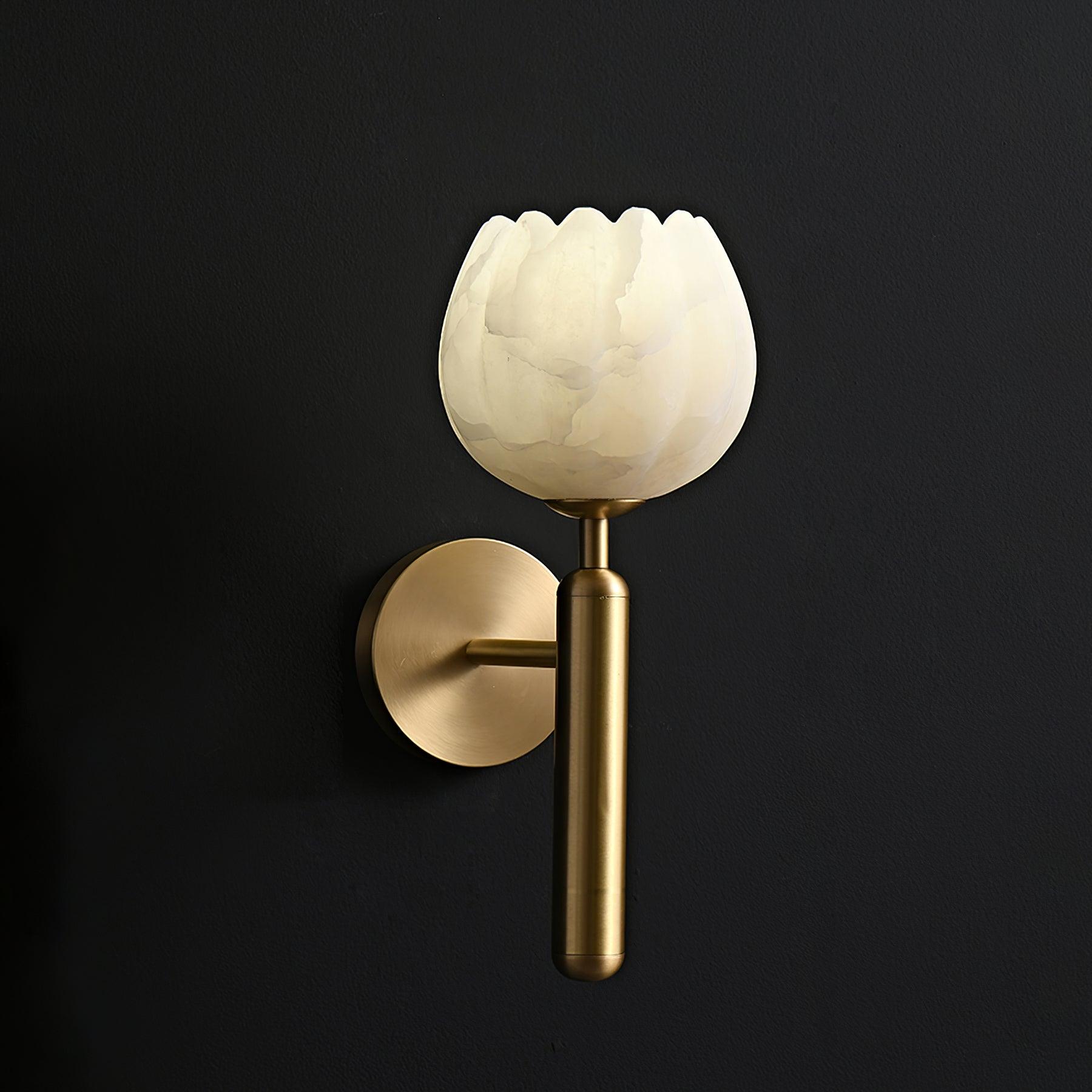 Modern Alabaster Floral Wall Lamp with Brass Finish for Luxury Indoor Decor