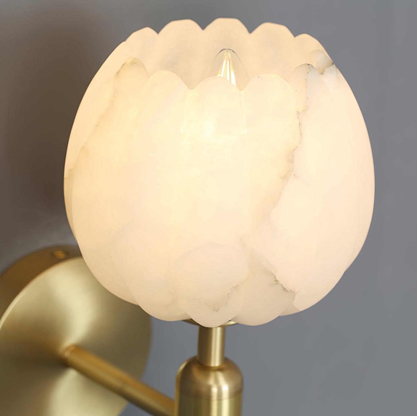 Modern Alabaster Floral Wall Lamp with Brass Finish for Luxury Indoor Decor
