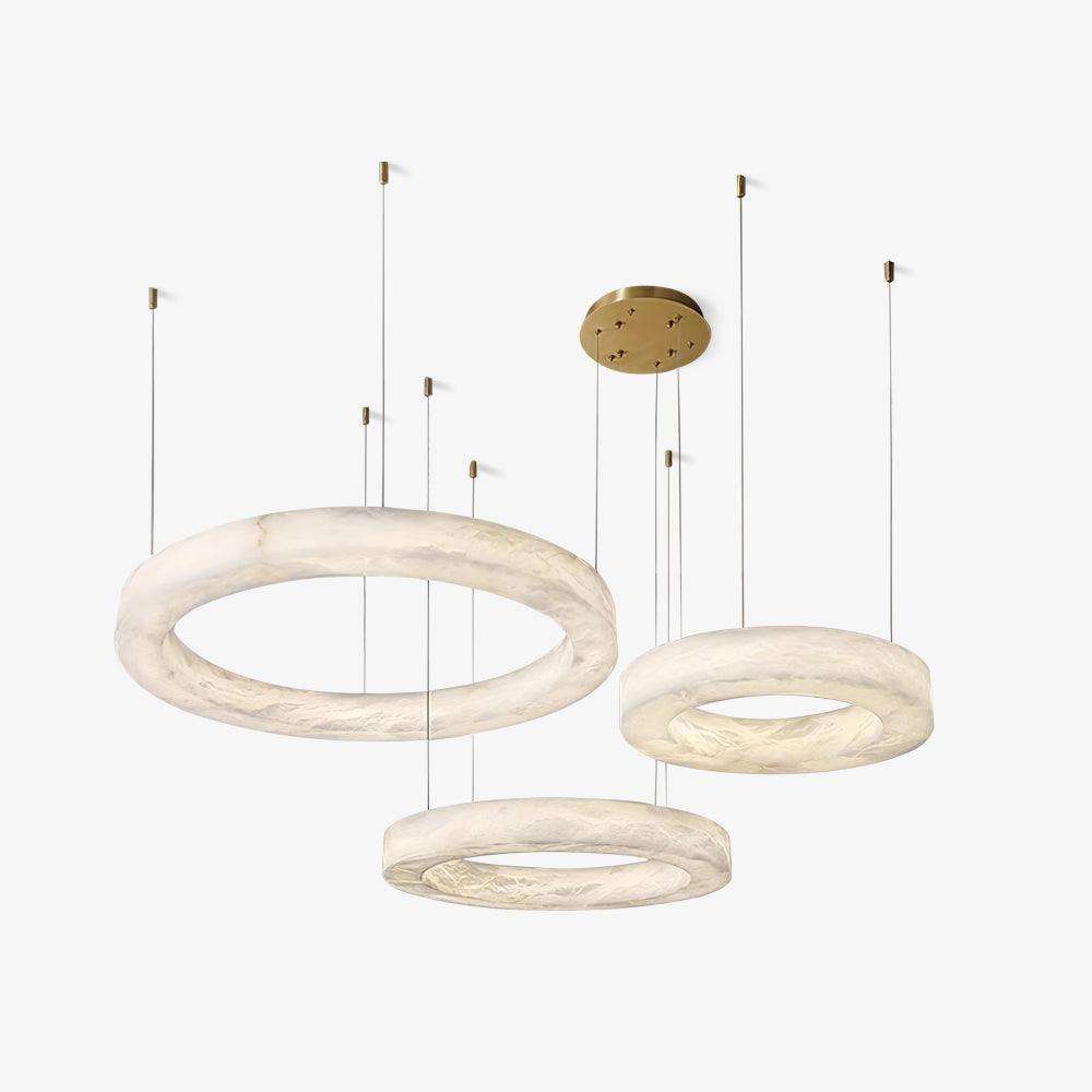Modern Alabaster LED Ring Chandelier Contemporary Brass Circular Pendant Light