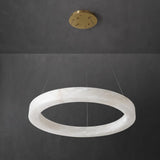 Modern Alabaster LED Ring Chandelier Contemporary Brass Circular Pendant Light