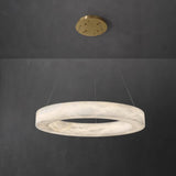 Modern Alabaster LED Ring Chandelier Contemporary Brass Circular Pendant Light