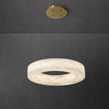 Modern Alabaster LED Ring Chandelier Contemporary Brass Circular Pendant Light